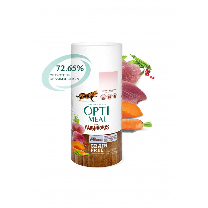 Сухий корм OPTIMEAL беззерновий для дорослих котів з КАЧКОЮ та ОВОЧАМИ 0,65 кг